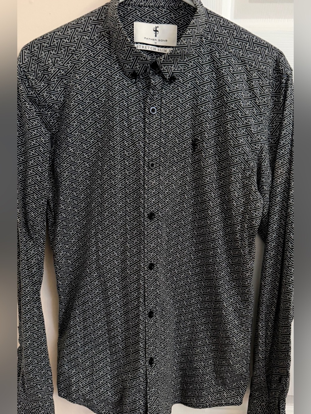 Father Sons Stretch Slim Fit Black & White Men’s M Long Sleeve Button Down Shirt